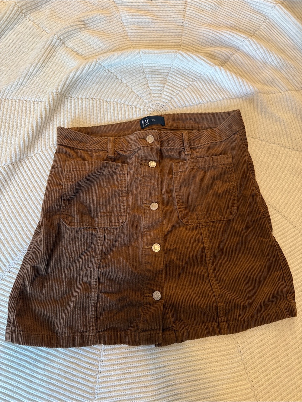 GAP Chestnut Brown Corduroy Button-Front Mini Skirt